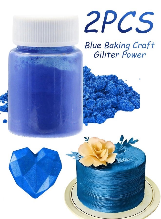 2 Pcs Blue Metallic Baking Craft Glitter Powder Cake Topper Decoration for Cupcakes Cookies Dessert DIY Garnish Parties Weddings Festive Celebrations,Sparkling Shimmery Dust,All 20g - Image 1
